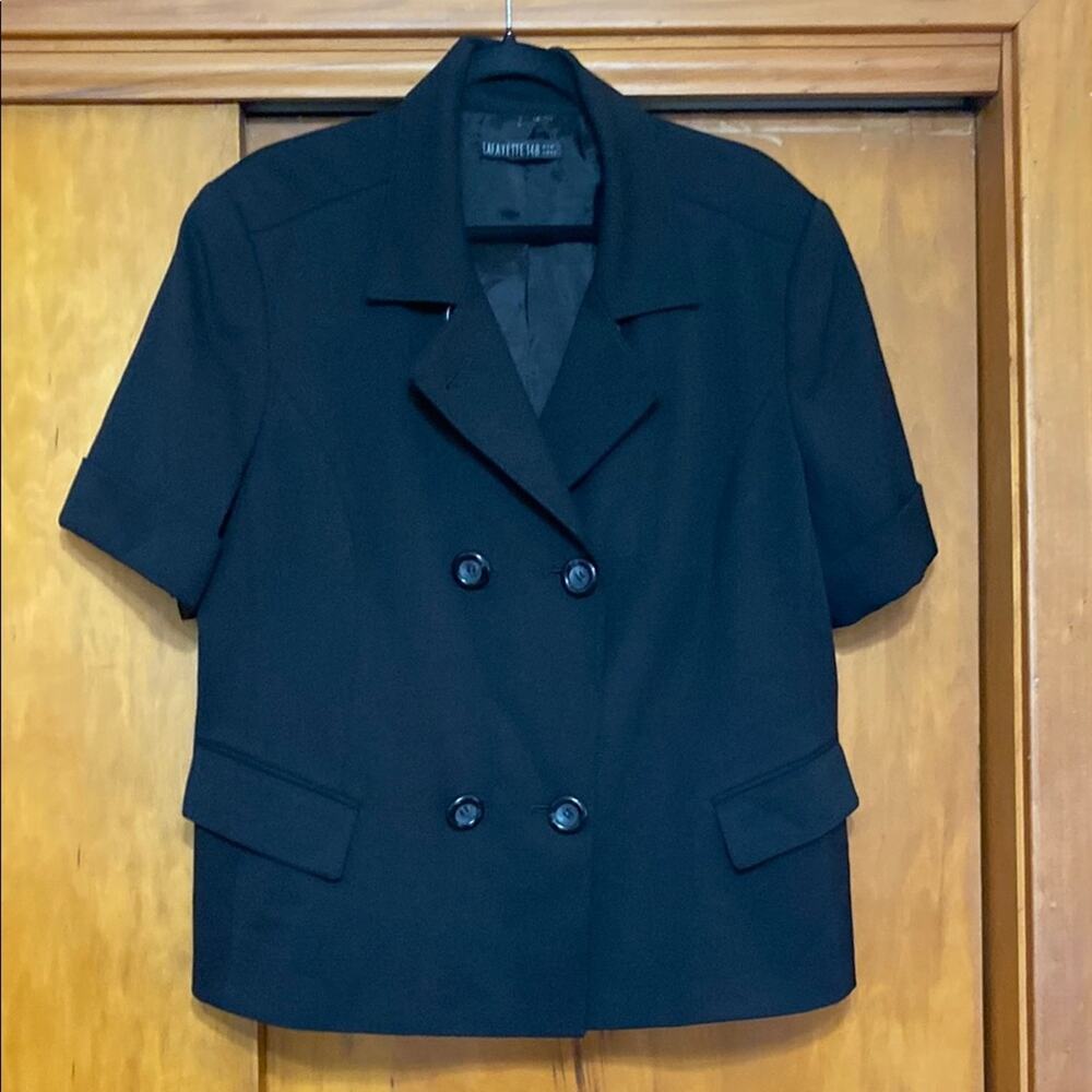 Lafayette 148 New York Black Blazer Double Breasted Short Sleeve Lined Neutral